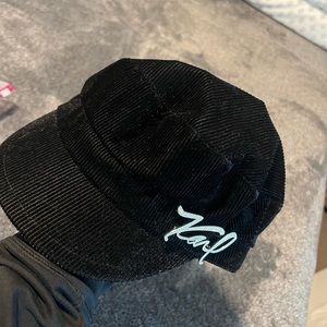 karl Lagerfeld corduroyed, newsboy hat w/ pin